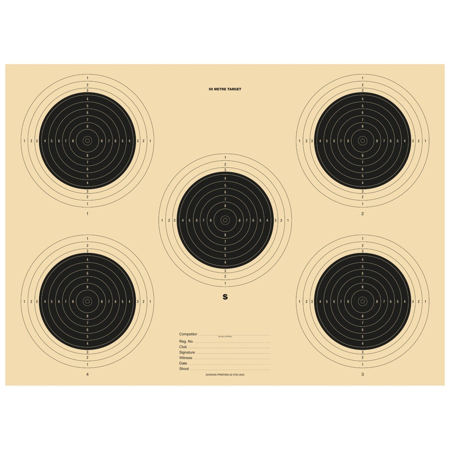 50m Double Sided Target 5 Bull ISSF & 20 Bull Benchrest (200 Pack)