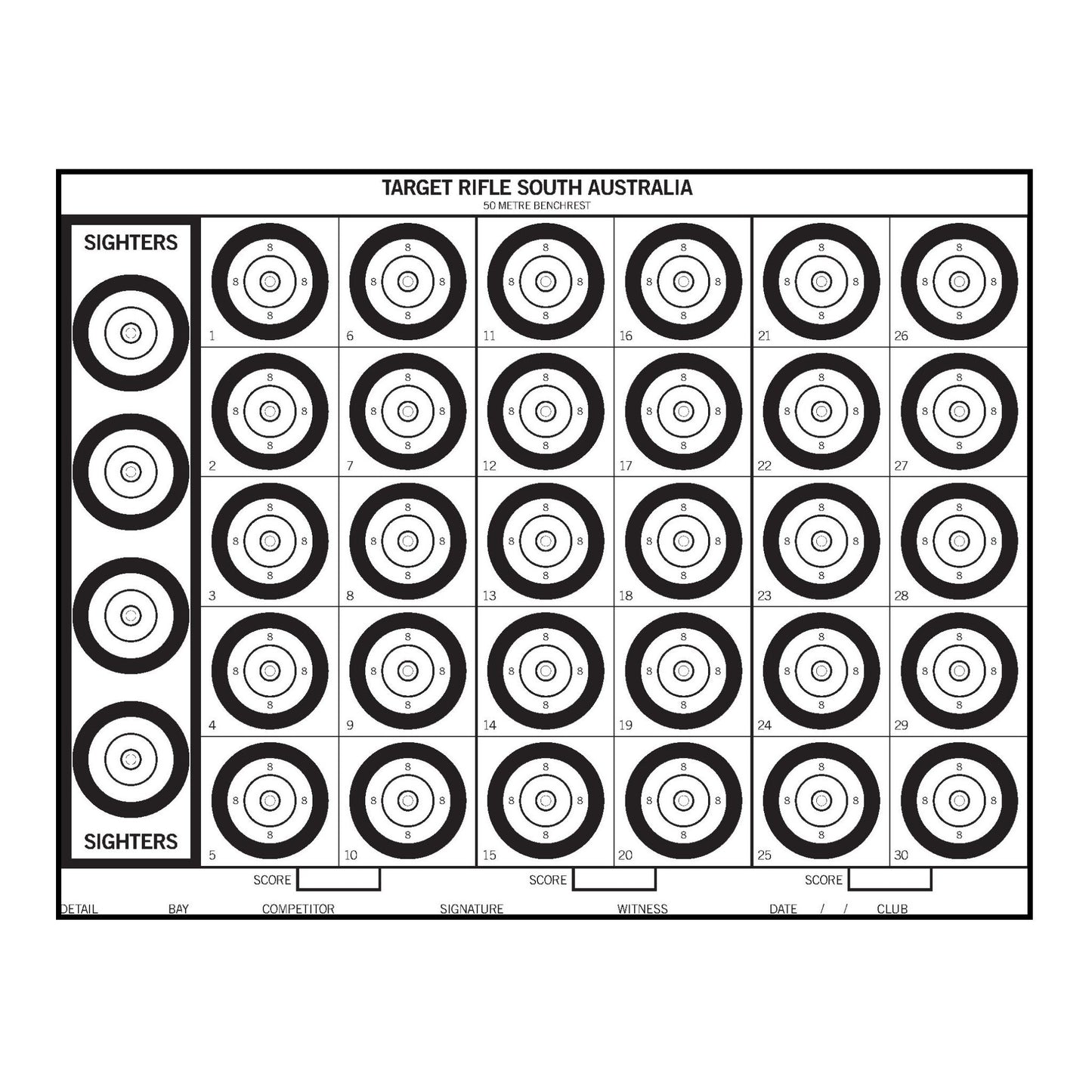 50M Benchrest 30 Bull Target (250 Pack)