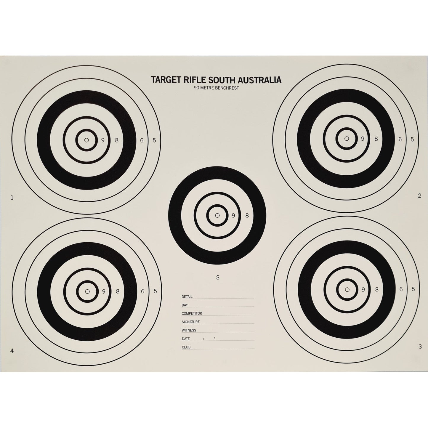 90m Benchrest 5 Bull Target (250 Pack)