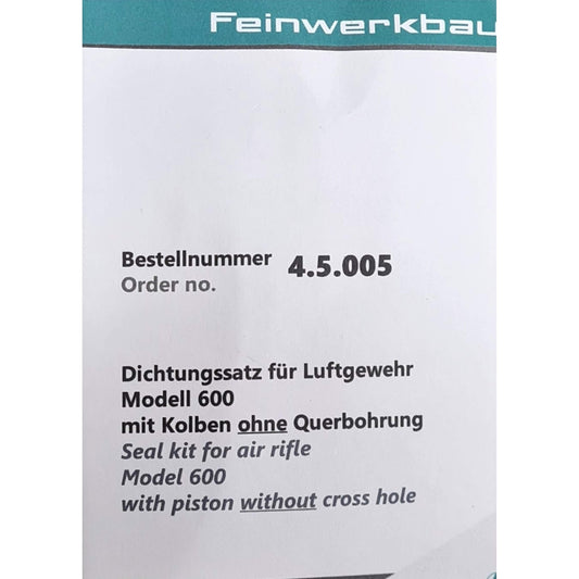 FWB Seal Kit for Model 600 Air Rifle (with Piston)