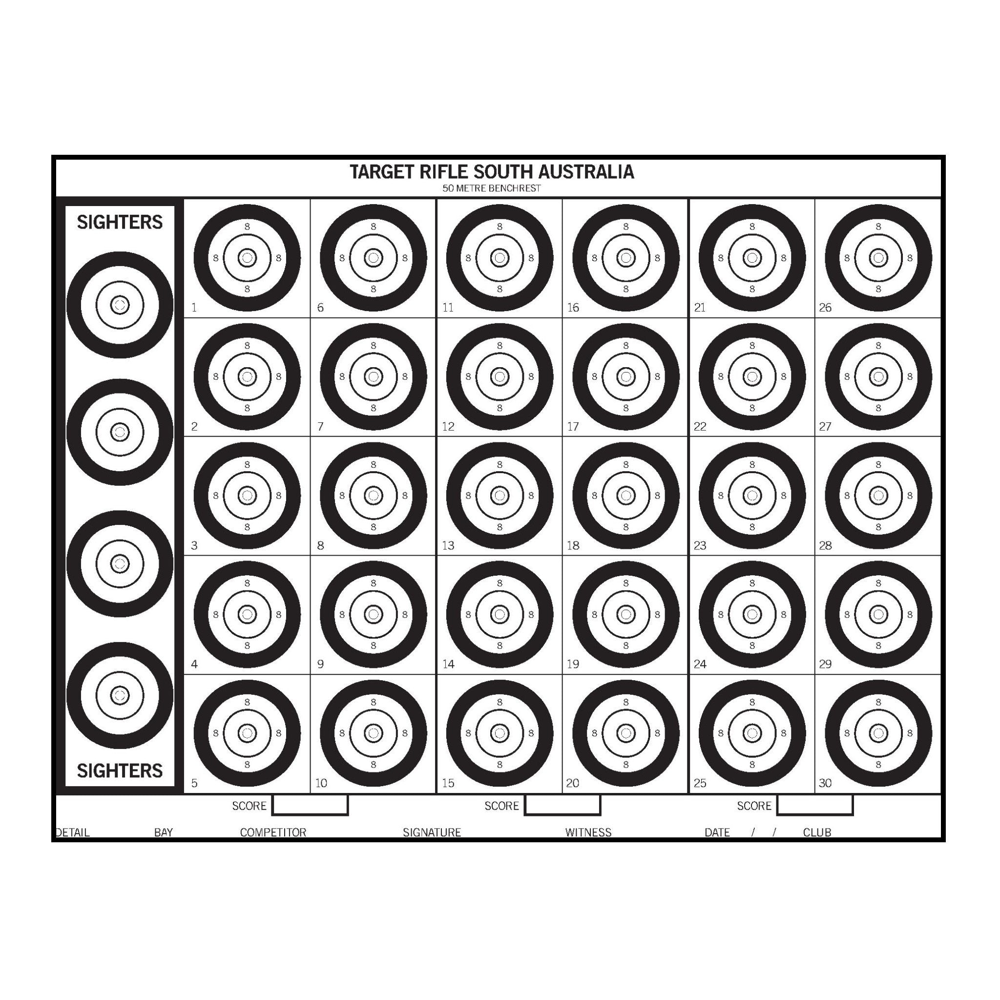 50M Benchrest 30 Bull Target (250 Pack) – Target Rifle South Australia Inc.