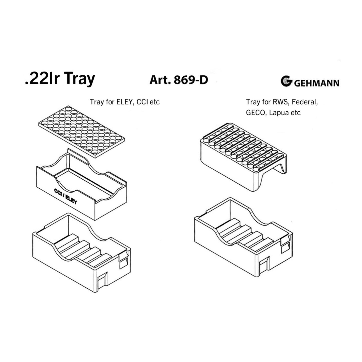 Gehmann 869-D .22 Cartridge Box Tray and Case Holds 100rds